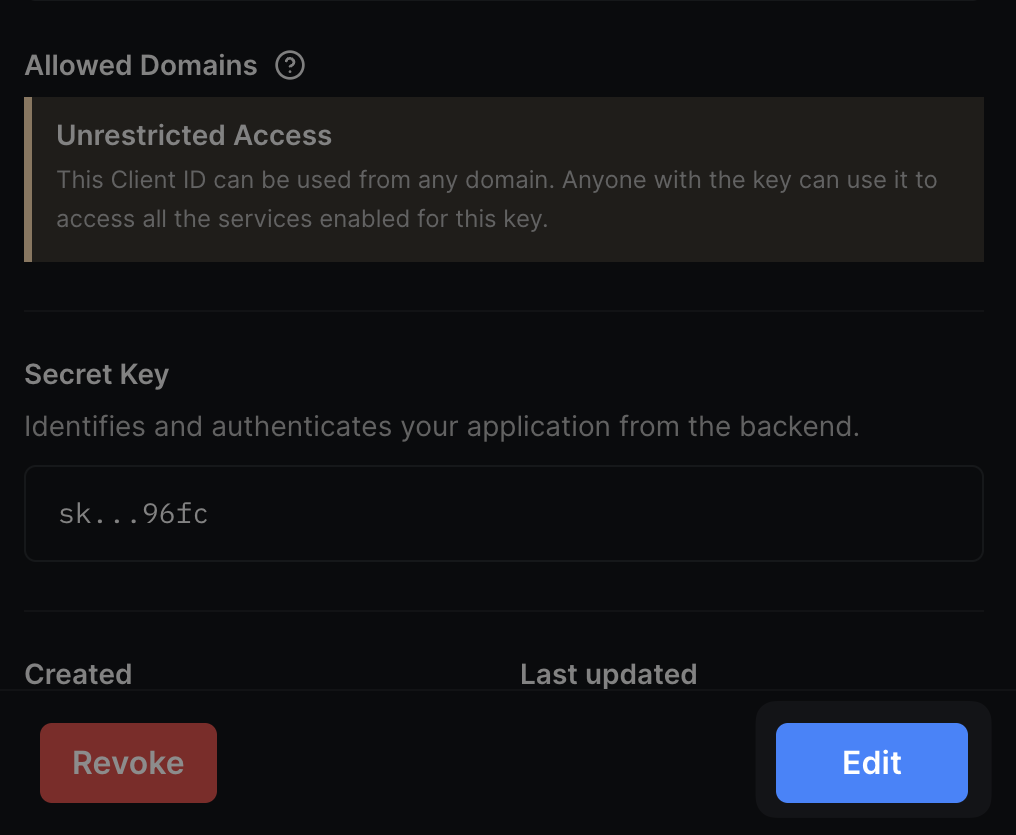 Edit an API Key Button